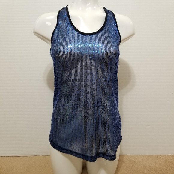 Forever 21 top Medium sleeveless sheer sequin embellished bling racerback tank - Picture 1 of 10